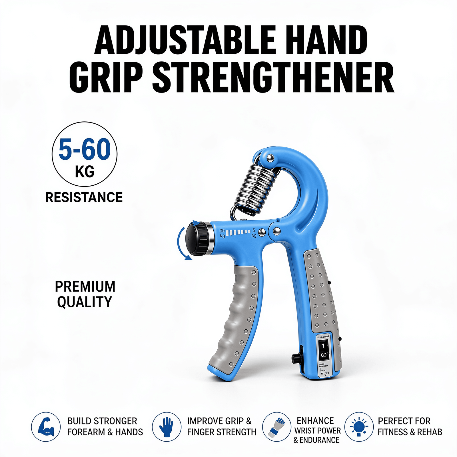 Adjustable Hand Grip Strengthener 5-60 kg with Counter