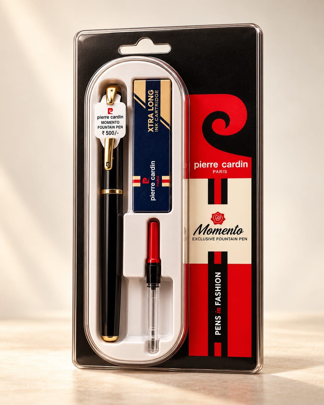 Pierre Cardin Momento Fountain Pen | Black & Gold with Ink Cartridges from Shiv Stationery