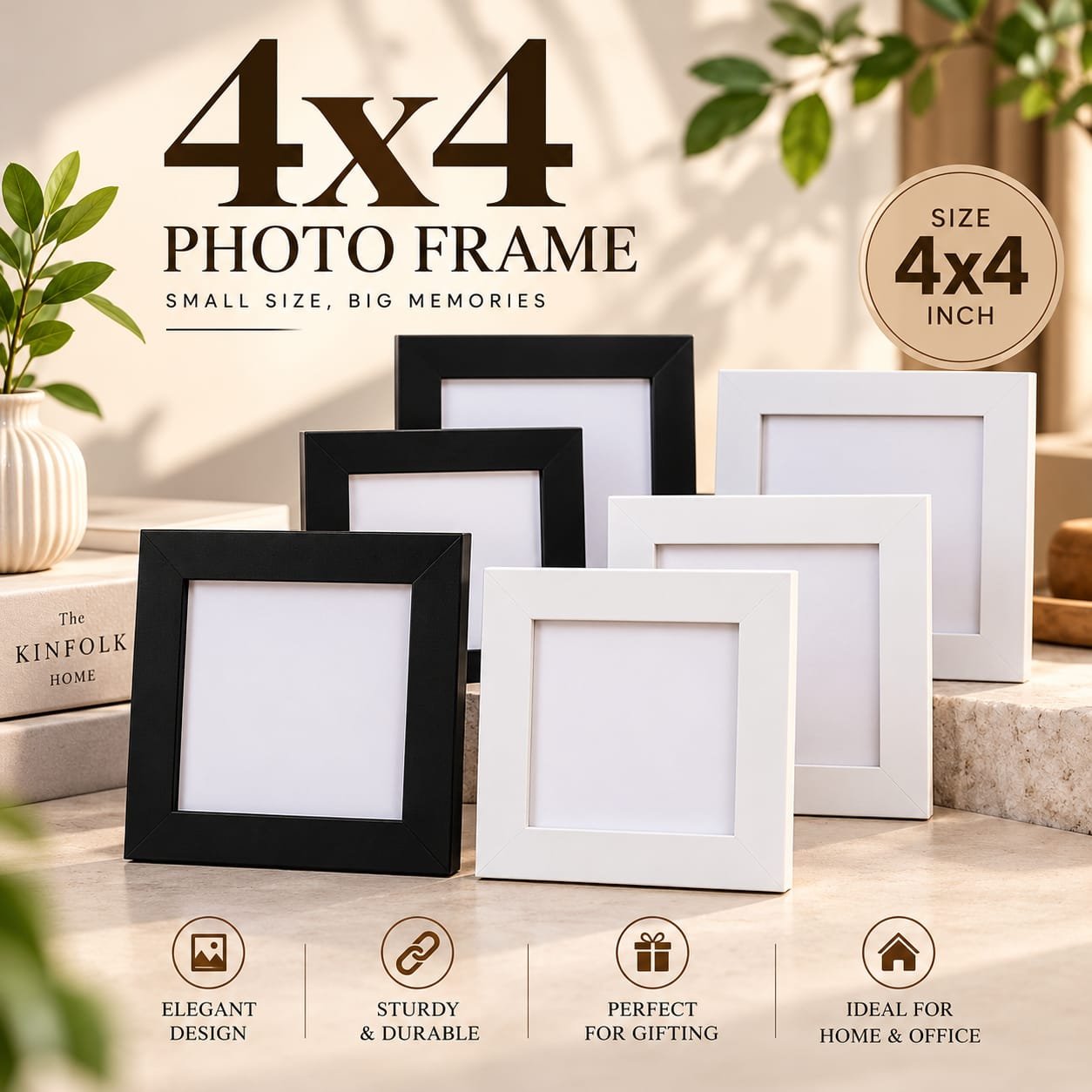 4x4 Inch Photo Frame | Small Square Table Photo Frame - Black & White