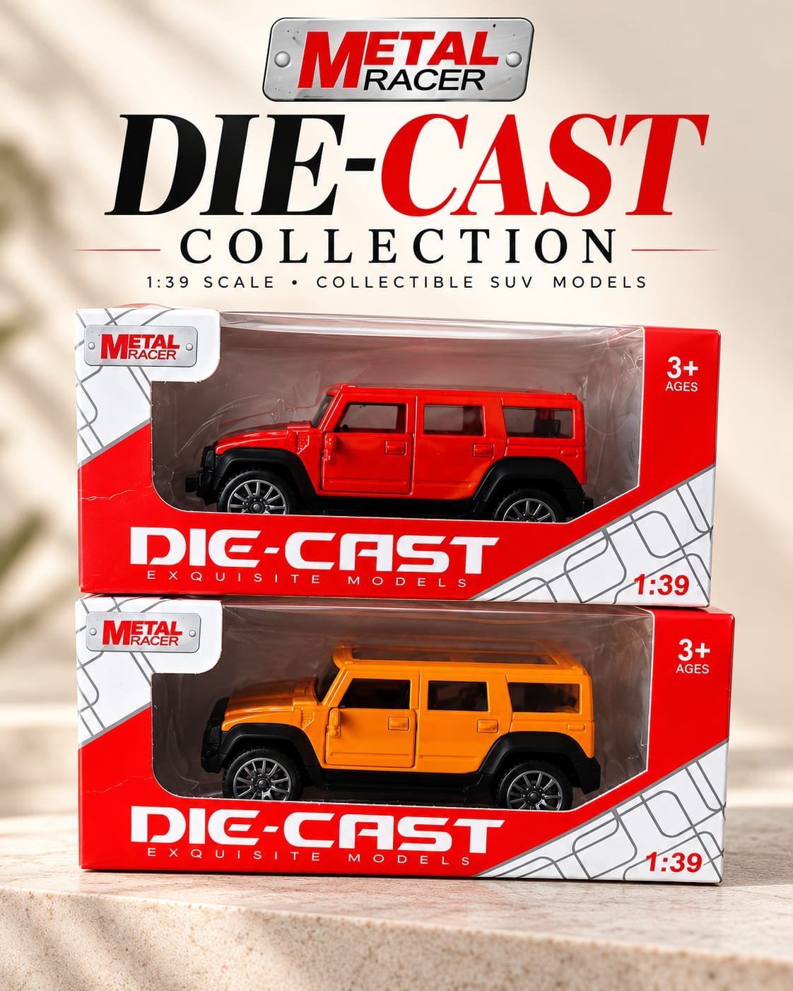 Metal Racer Die-Cast SUV Model Car 1:39 Scale | Red & Orange