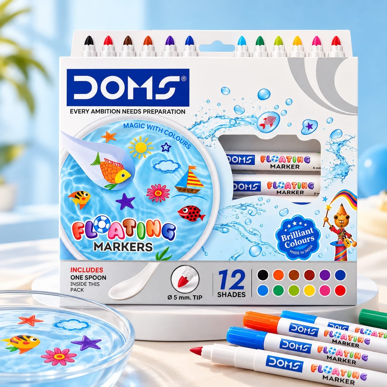 DOMS Floating Markers 12 Shades with Spoon | Magic Water Drawing Pens